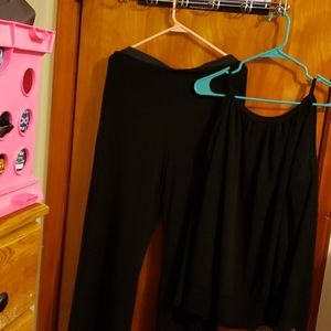 2 piece cold shoulder wide leg pant set